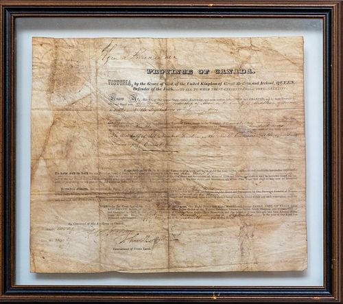 Province Of Canada Land Grant, September 2nd 1852, H 13'' W 15.5''