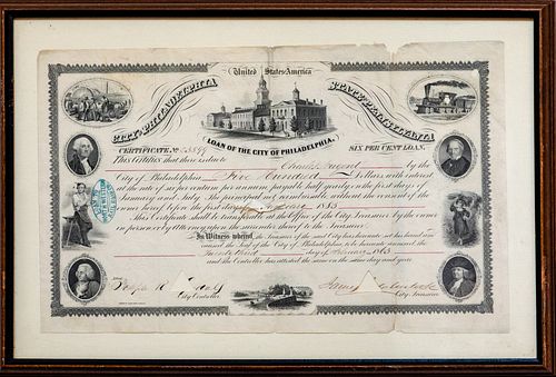 City Of Philadelphia Loan Documents, 1861 And 1863, Two Pieces, H 9.25'' W 15''