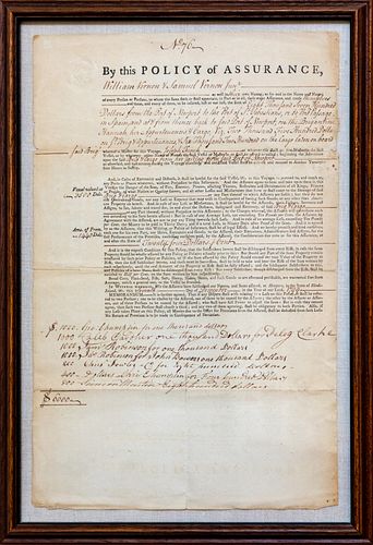 Rhode Island Policy Of Assurance, December 7th, 1799, H 15'' W 9.5''