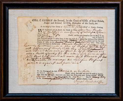 American Colonial Document Awarding Damages, July 1756, H 6.5'' W 8.5''