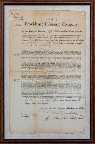 Providence Insurance Company Naval Insurance Document, May 21st 1801, H 18'' W 11''