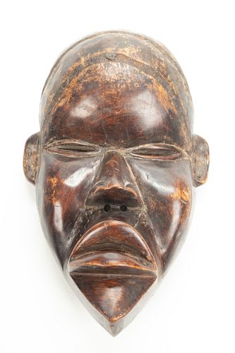 AFRICAN CARVED WOOD MASK, H 11.25", W 7" 