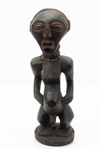 MAKONDE TANZIA POLYCHROME CARVED WOOD WITH BEADS MASK, H 14", W 4.75", D 4.5" 