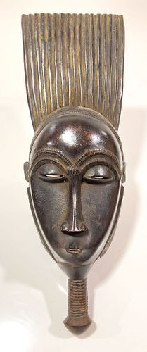 AFRICAN CARVED WOOD SPIKED MASK, H 18", W 6", D 4" 