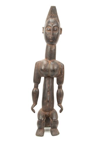 AFRICAN LUBA CONGO, CARVED WOOD SEATED FIGURE, H 29", W 8" 