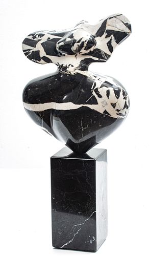FRITZ OLEIN, MARBLE ABSTRACT SCULPTURE, 1989 H 19" 