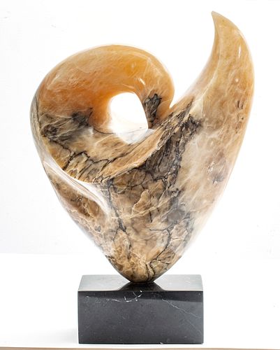 S. HENRY, ONYX SCULPTURE 1983, H 19" W 13" MODERN ABSTRACT 