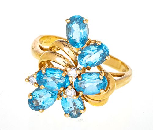 14KT YELLOW GOLD & BLUE TOPAZ RING, T.W. 4.8 GR, SIZE: 7 