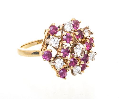 DIAMOND AND RUBY  CLUSTER RING 