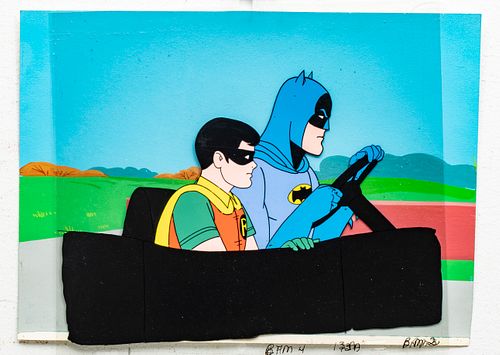 "THE NEW ADVENTURES OF BATMAN" PRODUCTION ANIMATION CELS WITH HAND PAINTED BACKGROUND, C. 1970S, H 8", W 11" 