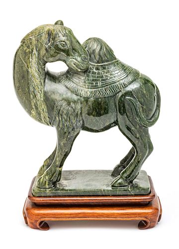 Chinese  Carved Green Jade Camel H 11'' W 13''