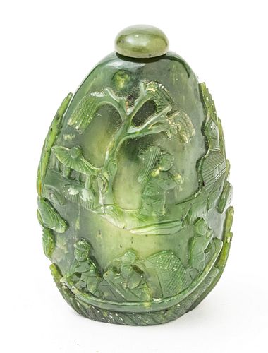 Chinese Green Jade Snuff Bottle C. 19th.c., H 3.2''