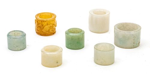 Chinese  Carved Jade Archer Rings C. 19th.c., Dia. 1.2'' 7 pcs