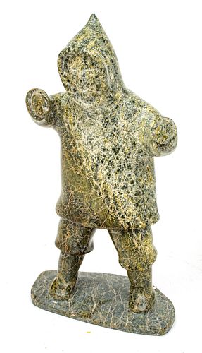 Joe Arlooktoo, Kimmirut, Nunavut (1939)  Serpentine Stone Hunter  2000, H 15'' W 7'' Depth 5''