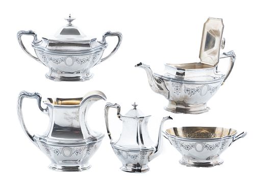 Gorham  Sterling Silver Tea & Coffee Service, Five Pieces  1910, 5 pcs