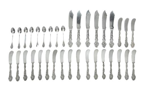 Whiting Gorham  Sterling Silver "Versailles" Fish Knives (6), Butter Knives (20), Demi Tasse (9), 27t oz 35 pcs