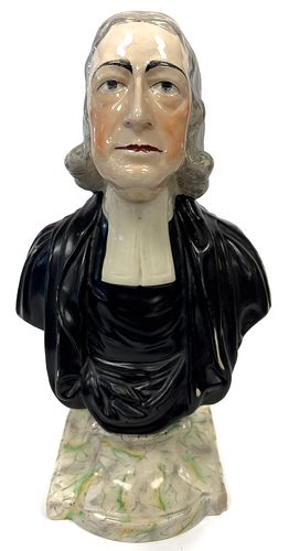 Staffordshire  Pottery Bust Of Reverend John Wesley,  19th C., H 11.5'' W 7'' Depth 4.5''