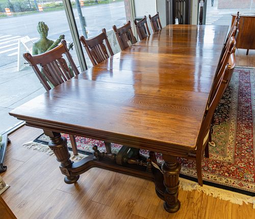 Early And Rare Phoenix Furniture Company  Jacobean Influence Dining Table With Eight Leaves C. 1885-1887, Made For Arthur Hill, Saginaw, MI,