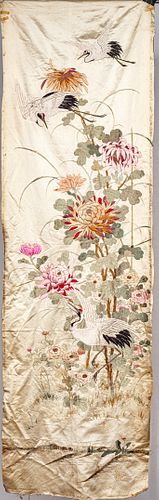CHINESE SILK ON SILK EMBROIDERY PANEL C 1900 H 78" W 23" 