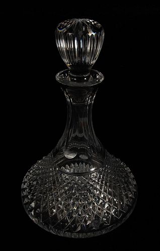 CUT CRYSTAL SHIP'S DECANTER, EARLY 20TH C., H 12", DIA 8" 