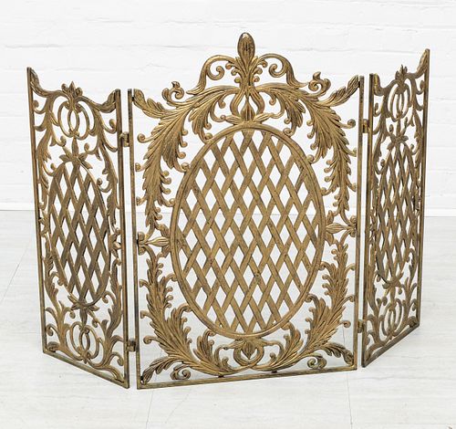 FRENCH STYLE CAST IRON FIREPLACE SCREEN H 33" W 45" 