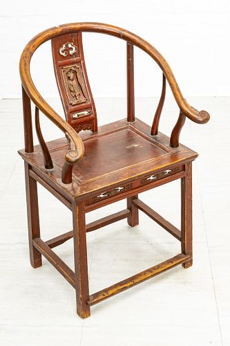 CHINESE LACQUERED WOOD ARMCHAIR, 19TH C, H 35", W 22" 