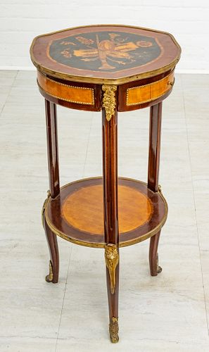 FRENCH LOUIS XV STYLE MAHOGANY END TABLE, H 33", DIA 16" 