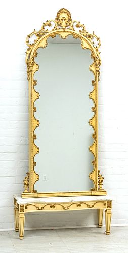 FRENCH PROVINCIAL STYLE MIRROR & MARBLE TOP BASE, 2 PCS, H 70", W 30" (MIRROR) 