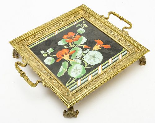 PORCELAIN AND GILT BRONZE TRAY LATE 20TH CENTURY  H 1.5" W 10.5" L 13" 