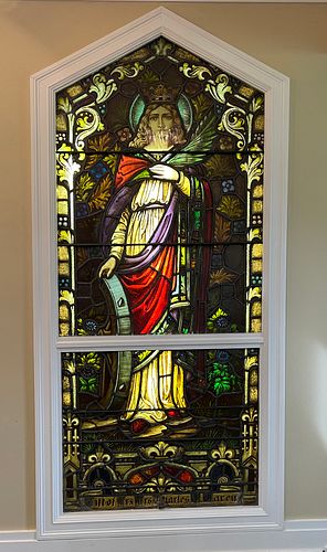 Leaded Stained Glass Window St. Catherine Of The Wheel, H 7' W 3'
