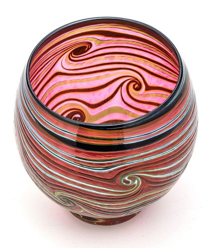 Charles Lotton, USA 1935 -21,  Hand Blown Art Glass Vase C. 1989, H 6'' Dia. 6''