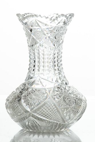 Brilliant Period Cut Glass Vase C. 1900, H 10'' Dia. 7''