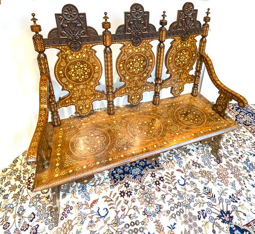 India Carved Wood Settee C. 1900, H 51'' W 58'' Depth 21''