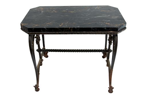 Wrought Iron Base, Marble Top Table, C. 1920, H 18'' W 14'' L 23''