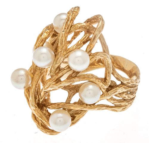 14K Gold And Pearl Cluster Ring, Size 7