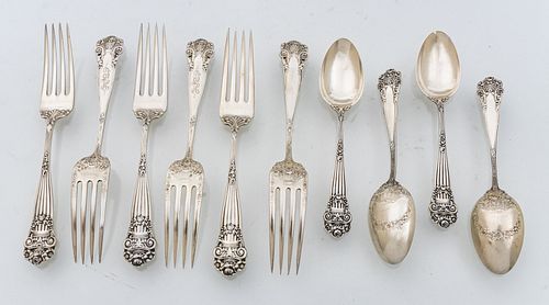 Towle Sterling Silver "Georgian" 7" Forks (6) And Teaspoons (4) C. 1920, 10 pcs