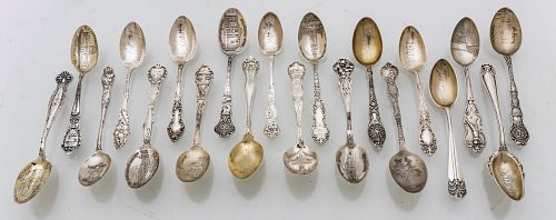 Sterling Silver Souvenir Spoons, American Cities C. 1900, 10t oz 20 pcs