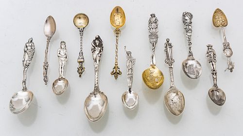 Sterling Silver Figural Handle Fancy Spoons C. 1900, 12 pcs
