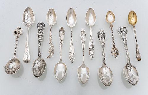 Sterling Silver Fancy Souvenir Spoons C. 1900, 7.5t oz 12 pcs