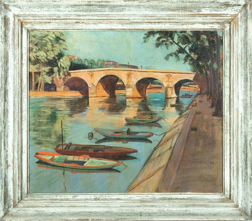 French Oil On Canvas,  Early 20th C., Pont Marie, Paris, H 21'' W 26''
