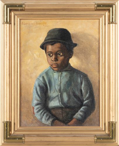 Sidney Lawrence Brackett (Massachusetts,1852-1910) Oil On Canvas,  1884, Boy With Hat, H 12'' W 9''