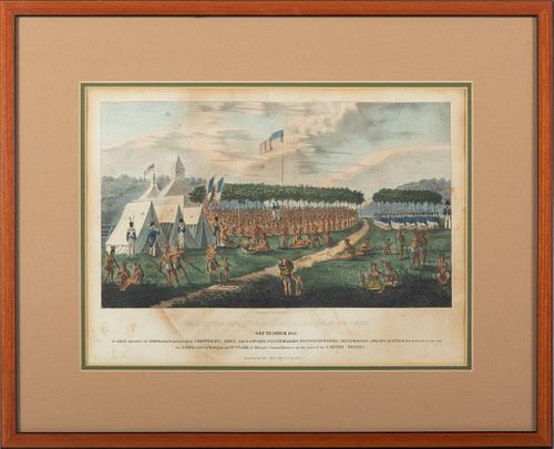 J.O. Lewis,  View Of The Great Treaty Held At Prairie Du Chien, Lithograph  1825, H 9.5'' W 13''