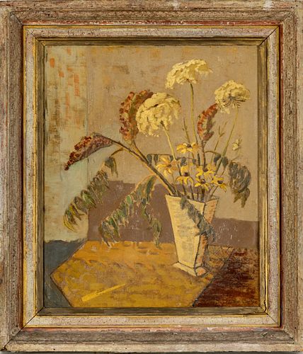 Wilda Evans Korn (Detroit, 20th C) Oil On Masonite, C. 1950, Flower Bouquet Still Life, H 23.5'' W 19.5''