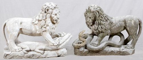 CARVED STONE GARDEN LIONS C. 1890 TO EARLY 20TH C.