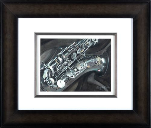Steven Gutierrez,  Oil And Colored Pencil On Paper, "The Evening Lilts" Saxophone Detail, H 9'' W 12''