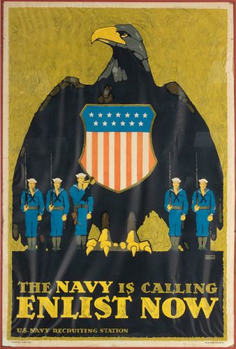 L N Britton,  World War I Poster, 'the Navy Is Calling, Enlist Now',  1917, H 41W 28