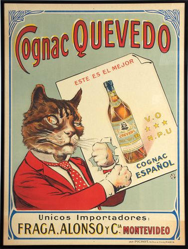 After Pichot, Paris, Publisher  "Cognac Quevedo Espanol" Poster H 30'' W 23''
