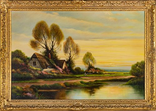 JULIUS S. PAS (AMERICAN),  OIL ON CANVAS,  H 23.5", W 35.5", COUNTRYSIDE LANDSCAPE 