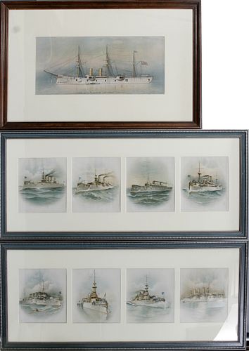 American Steamship Chromolithographs, US Flagship Chicago, Amer. White Fleet, 19" X 43", 35" X 22",