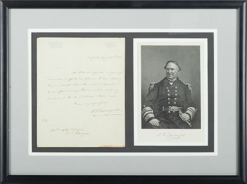D.E. Farragut,  Ink Penned Recognition Letter, U.S. Schooner Boxer  1833, H 9.5'' W 8''